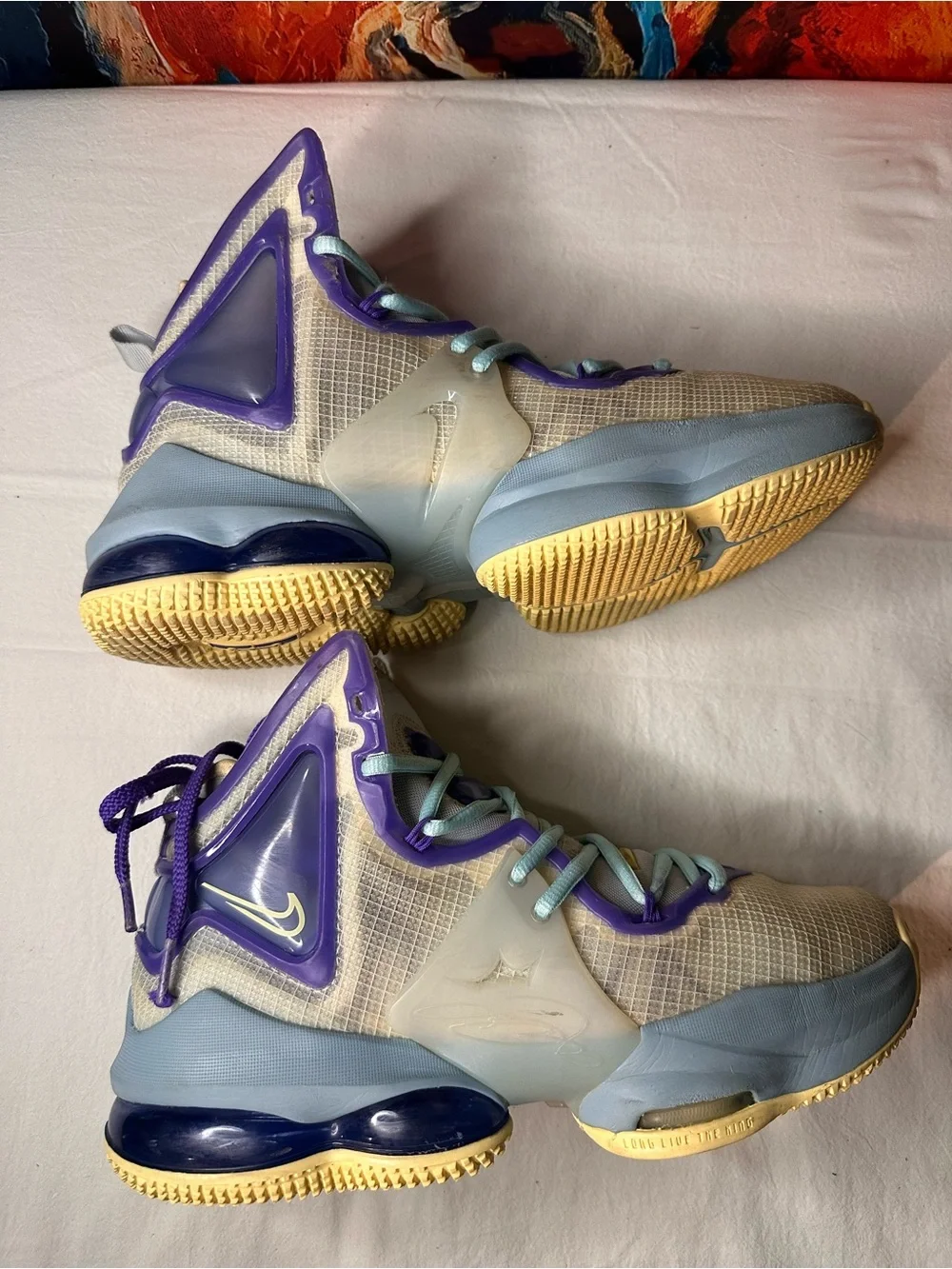 No.46 Nike LeBron 19 GS Basketball Shoes Aura/Citron Tint-Worn Blue (DD0418-412)